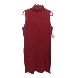 New Jillian Jones Red Knit Turtleneck Midi XL Dress Vintage Wool Blend